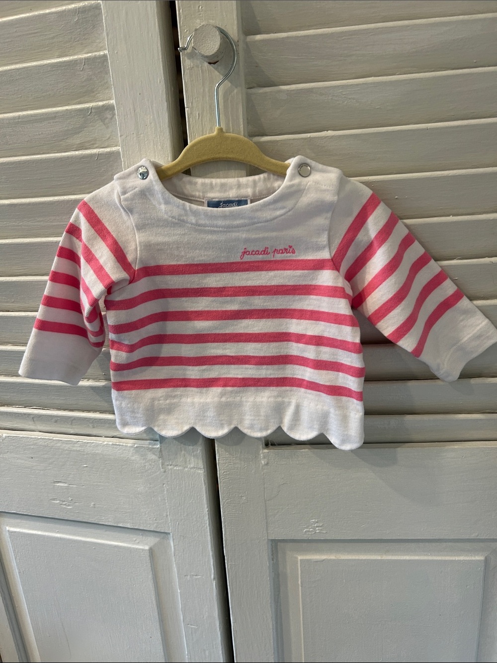 Jacadi Paris Pink and White Striped Long Sleeve Top